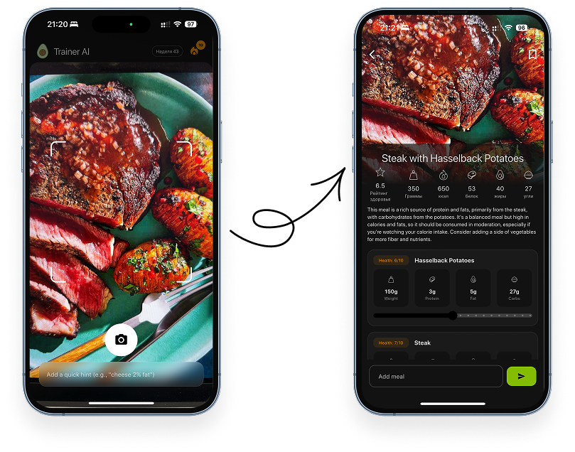 Trainer AI recognizing a meal from a photo