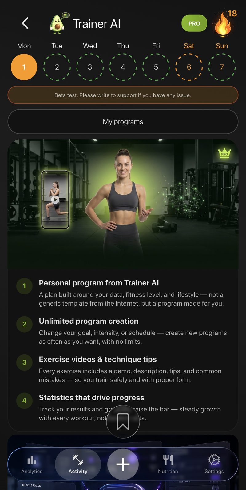 Trainer AI training home with a personal program