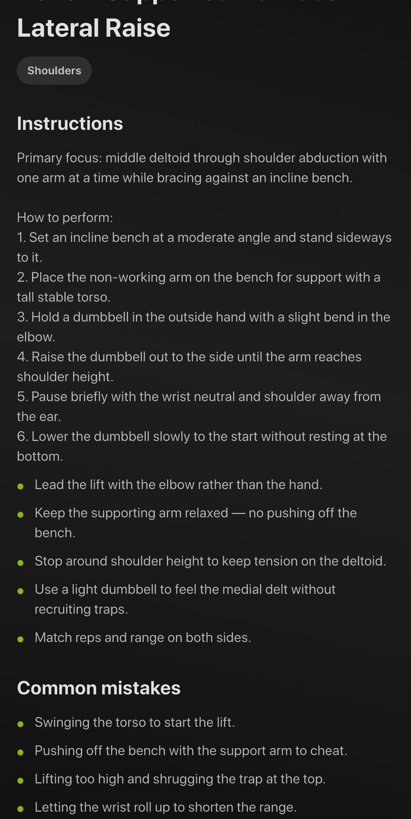 Exercise instructions and common mistakes in Trainer AI